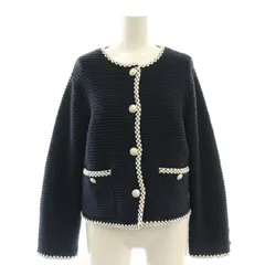 アルページュ Arpege story ストーリー 23SS ツイードニットジャケット ノーカラー 2 M 紺 ネイビー 白 ホワイト /AQ ■OS