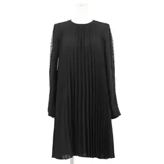 SALE【極美品】RED VALENTINO レッド ヴァレンティノ ワンピース プリーツ 2020年製 シフォン / レース コンビネーション ロングスリーブ 長袖 ひざ丈 ドレス レディース サイズ 38 ブラック 黒 ハンガリー製