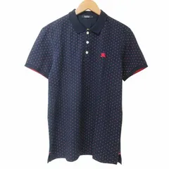 バーバリーブラックレーベル BURBERRY BLACK LABEL 美品 ポロシャツ 半袖 ドット 水玉 ホース刺繡 鹿の子 3 L相当 紺 赤 X