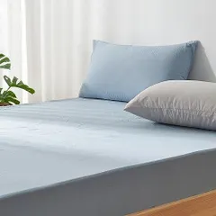 キング・180X200cm_ブルー クモリ(Kumori) ボックスシーツ 洗いざらし 柔らかい 肌触り 無地 耐久シワ加工 洗える 吸湿速乾 着脱簡単 オールシーズン ベッド/マットレス/敷き布団対応 ベッドシーツ シーツ マットレスカバー ベッドカバー (