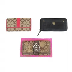 コーチ COACH 長財布 シグネチャー レザー 3点セット まとめ ブラック ベージュ メンズ レディース 【中古】