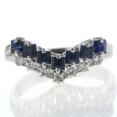 Pt900 プラチナ リング サファイア 0.68ct ダイヤモンド 0.12ct V字 デザイン 8.5号 指輪【新品仕上済】【zz】【中古】