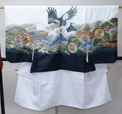七五三 五歳 男児 羽織・着物・襦袢3点セット L寸 豪華絢爛 綸子地 鷹と富士 白地 5歳 五才 5才 祝着 男の子 お仕立て無料 NO41813-2