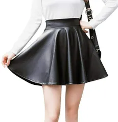 ミニスカート Aライン フレア フェイクレザー ウェストリブ フリフリ 無地レディース フェイク レザー ミニ スカート プリーツ ブラック PU 美脚 誕生日 記念日 select ギフト プレゼント などに