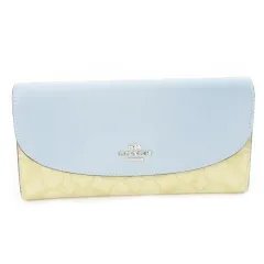 コーチ COACH 長財布 ロングウォレット 二つ折り 小銭入れあり PVC レザー 配色 バイカラー シグネチャー ロゴ 青 ブルー /CK24 ■GY18