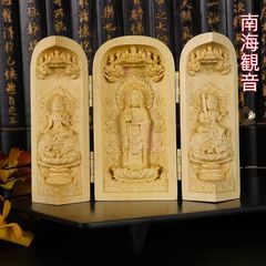 Wooden Buddhist statue, boxwood, triple Kannon statue, Dainichi Nyorai, miniature Buddhist altar, Buddhist altar decoration, good fortune, protection from evil, art, craft, lucky charm, increased wealth, ornament, Nankai Kannon