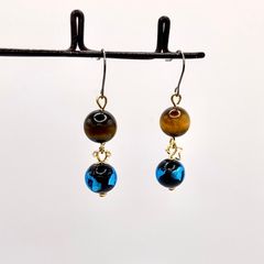 金沢銀箔 のとほたる ピアス 8mm玉 タイガーアイ チタンポスト 0180