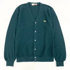 42h22 80’S LACOSTE ヴィンテージ ラコステ IZOD アクリル100％ ワンポイントロゴ ニットカーディガン (M~L相当) グリーン メンズ 男性用 vintage USA製