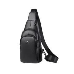 黒B [Cenvins] ワンショルダーメンズ ボディバッグ 斜め掛けバッグ肩掛け 胸バッグ メッセンジャーバッグ 大容量 牛 革 厚手レザー 本 革 イヤホン穴付 左右に付け替え可軽量 男女兼用 (黒B)