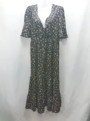 ◇ ⊂◎●未使用● fifth フィフス 花柄 半袖 ロング ワンピース サイズM ブラック レディース E  【1412090027321】