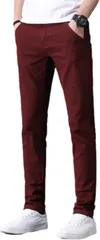 Lopis メンズ ロングパンツ ストレッチ チノパン スリム スキニー ビジネス 通勤 カジュアル 無地 ズボン おしゃれ 快適 リラックス(レッド,  XL)