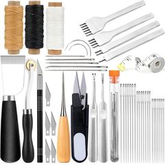 レザークラフト工具セット 3色のワックス糸 針と彫刻ナイフ 基本ツール入りで趣味時間が充実 初心者から上級者まで幅広く使える