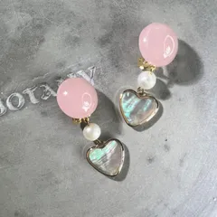 ピンクのハートシェルイヤリング・ピアス