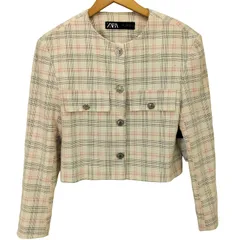 ザラ ZARA チェック フェイクフラップ クロップド ジャケット レディース import：XS 