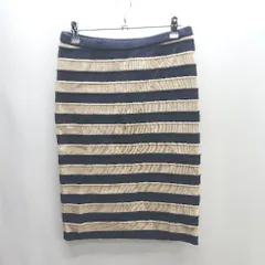 ◇ UNITED ARROWS ユナイテッドアローズ ボーダー柄 ひざ丈 タイト スカート サイズ38 ネイビー ベージュ レディース E  【1406180075262】