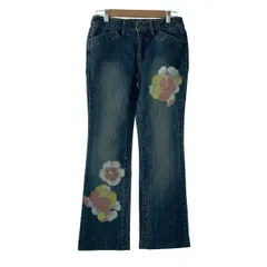 美品　TO BE CHIC デニムバンツフレア　ビーズ刺繍　大きいサイズ50 80周年記念アイテム】ファーストレッチデニムパンツ(パンツ)｜TO