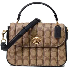 コーチ バッグ COACH コーティングキャンバス スムースレザー シグネチャー マーリー キルティング トップ ハンドル サッチェル クロスボディ 斜め掛け 2WAY ショルダー ハンドバッグ カーキ×ブラック C5645