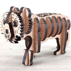 パズル造形　ミニチュア動物「トラ」　シート貼りＭＤＦナチュラル（薄茶）
