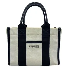 BALENCIAGA バレンシアガ 693662 ハードウェア スモールトート ハンドバッグ 手持ち鞄 キャンバス レザー ロゴ ブラック ホワイト