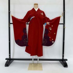 二尺袖 単品 卒業式着物 赤 裄68.5cm Lサイズ  袴用着物 化繊 中古 4534