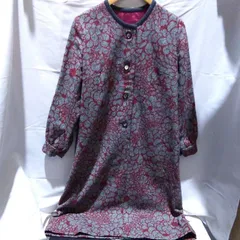 ⑤【レトロ】コート  ワンピース 古着 花柄 長袖 羽織 グレー レッド シャツ トップス 羽織 柄物 総柄 アンティーク ビンテージ 和装 着物 浴衣 和服 骨董 昭和 レトロ 婦人服