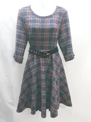 ◇ Gracefulsmile グレイスフルスマイル チェック柄 綺麗め ひざ丈 ワンピース サイズ表記なし ネイビー レディース E  【1304050023118】