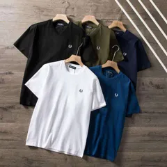 5色選択可能 送料無料 FRED PERRY フレッドペリー Tシャツ 半袖 メンズ 丸首 無地 薄手 おしゃれ レディース ファッション 麦の穂の刺繡 トップス カジュアル ブラック  夏  ホワイト 夏服のサムネイル