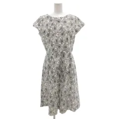 ドゥクラッセ DoCLASSE ワンピース クルーネック プリント バラ 総柄 半袖 ひざ丈 11 グレー /AE