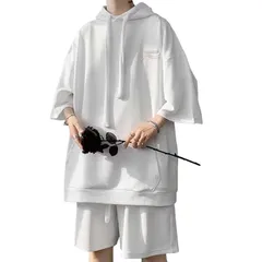 XL_T19#ホワイト [FJLTDCP] ジャージ 夏服メンズ 上下セット 半袖 上下2点セット 大きいサイズ パンツ セットアップ メンズ 夏 無地 スウェット メンズ 上下セット カジュアル おしゃれ 快適人気 男女兼用 -white-XL