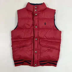 ◆ POLO RALPH LAUREN ポロ・ラルフローレン ダウンベスト 子供服 リバーシブル アウター 男の子 古着 ポリエステル レッド/ネイビー 140サイズ キッズ 0.37kg