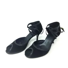 【美品】HERMES エルメス 黒 サテン ハイヒール パンプス37 1/2 エルメス 黒 サテン ハイヒール パンプス37