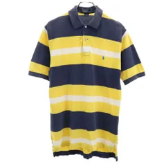 ポロバイラルフローレン ボーダー 半袖 ポロシャツ S イエロー系 Polo by Ralph Lauren 鹿の子 メンズ 古着 【240402】