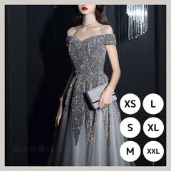スパンコール×チュールスカート Vネックロングイブニングドレス　韓国 スパンコール×チュールスカート Vネックロングイブニングドレス