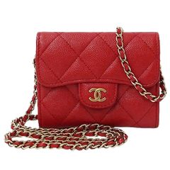 シャネル CHANEL 財布 レディース ブランド コインケース ショルダーポーチ キャビアスキン レッド ゴールド金具 チェーンショルダー 赤 おしゃれ 【中古】