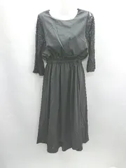 ◇ ⊂ Lace Ladies レースレディース レース ７分袖 ロング ワンピース サイズ表記なし ブラック レディース E  【1501160023872】