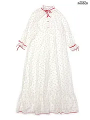 古着 リボン 花柄 コットン ロング丈 長袖 ワンピース 白 赤 (otu2501030)