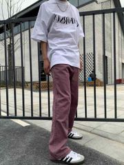 JCAESAR PANTSストライプ柄 タック入りドローストリング ロングパンツ 
