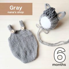 ６ヶ月グレー♪馬帽子&ロンパース♪ニューボーンフォト撮影衣装　午年　月齢フォト