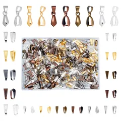 【迅速発送】SUNNYCLUE　505個4種　混合形状　バチカン　スナップ　オンベイル　ピンチベイル　ピンチクラスプ　クリップクラスプベイル　ネックレスクラスプ　ペンダントベイル　バチカン　ペンダント　パーツ　ネックレス　ブレスレット　パーツ　留め具　金古美