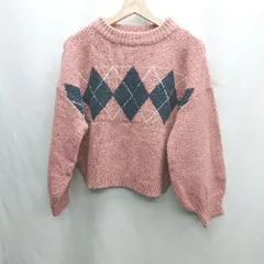 ◇ ⊇ OLIVE des OLIVE アーガイル柄 長袖 ニット セーター サイズF ピンクベージュ ブラック レディース E  【1501160036926】