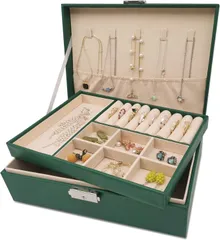 新品 ジュエリーボックス 収納 アクセサリーケース 2層 大容量 ピアス ネックレス リング アクセサリー 収納ボックス 小物入れ 鍵付き (グリーン)