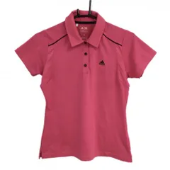 ★特価★【美品】アディダス 半袖ポロシャツ ピンク×黒 背面花プリント 一部メッシュ生地 レディース M/M ゴルフウェア adidas