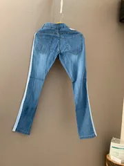 新作 ダメージデニムパンツ ストライプ付 サイドジッパー