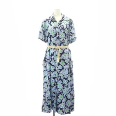 ザラ ZARA 花柄シャツワンピース ロング マキシ丈 半袖 オープンカラー ベルト付 USA M 青 ブルー /MY ■OS