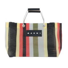 【天白】【MARNI】マルニ フラワーカフェ ストライプバッグ メッシュ トートバッグ カゴバッグ レッド/ブラック/イエロー/グレー レディース バッグ 鞄【中古】