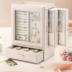 ジュエリーオーガナイザー ガラス窓付き ネックレス イヤリング リング ブレスレット 時計用ジュエリーボックス ジュエリー収納ケース 母の