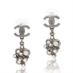 シャネル CHANEL レディース ココマーク ドロップピアス ブラックメタリック ラインストーン 05A【中古】