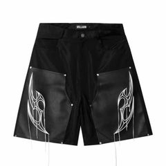 VILLAIN VL LEATHER EMBROIDERY SHORTS
