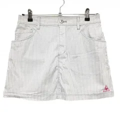 【超美品】ルコック スカート 白×グレー ストライプ ストレッチ  レディース 11 ゴルフウェア le coq sportif