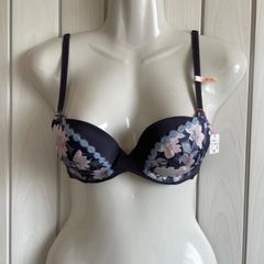 S-12 ≪レディース≫　アモスタイル　バイ　トリンプ　下着　ブラジャー D65　花柄　水色×グレー系